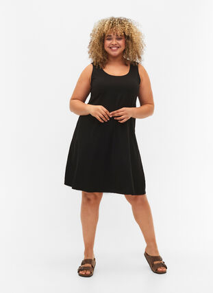 Ermeløs kjole i bomull med A-form, Black, Model image number 2