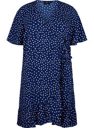 Omslagskjole med prikker og korte ermer, Navy Blazer Dot AOP