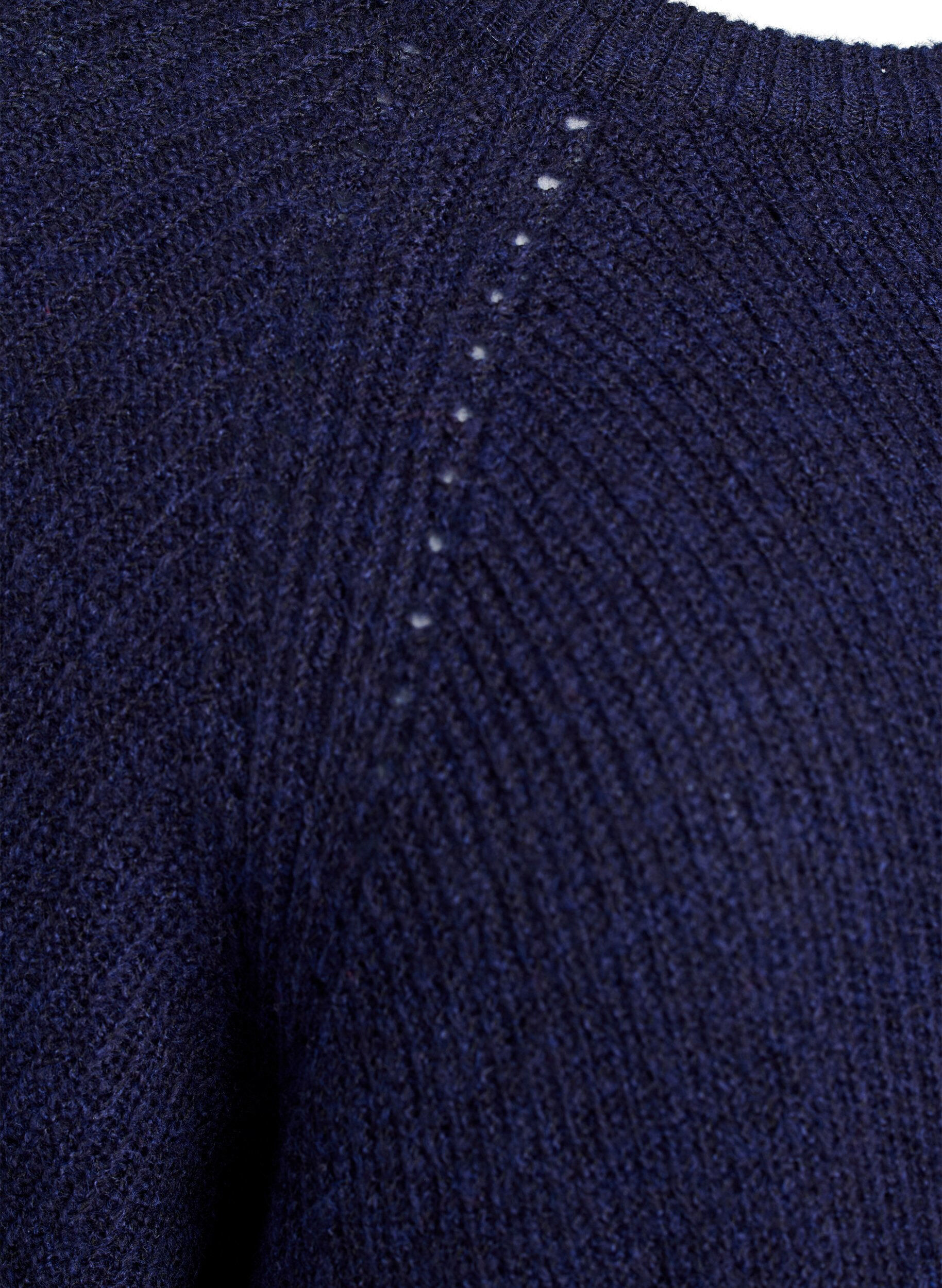 ZizziRibbestrikket genser med 3/4 ermer, Bl&aring;, Packshot image number 3