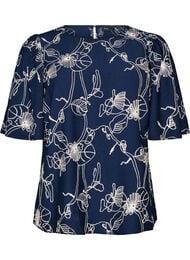 Kortermet bluse med brodert m&oslash;nster, Bl&aring;
