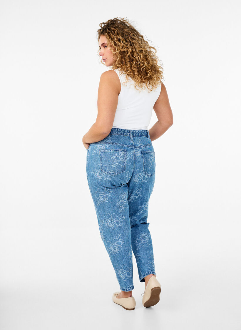 Mille jeans med blomstertrykk, Light Blue Denim, Model
