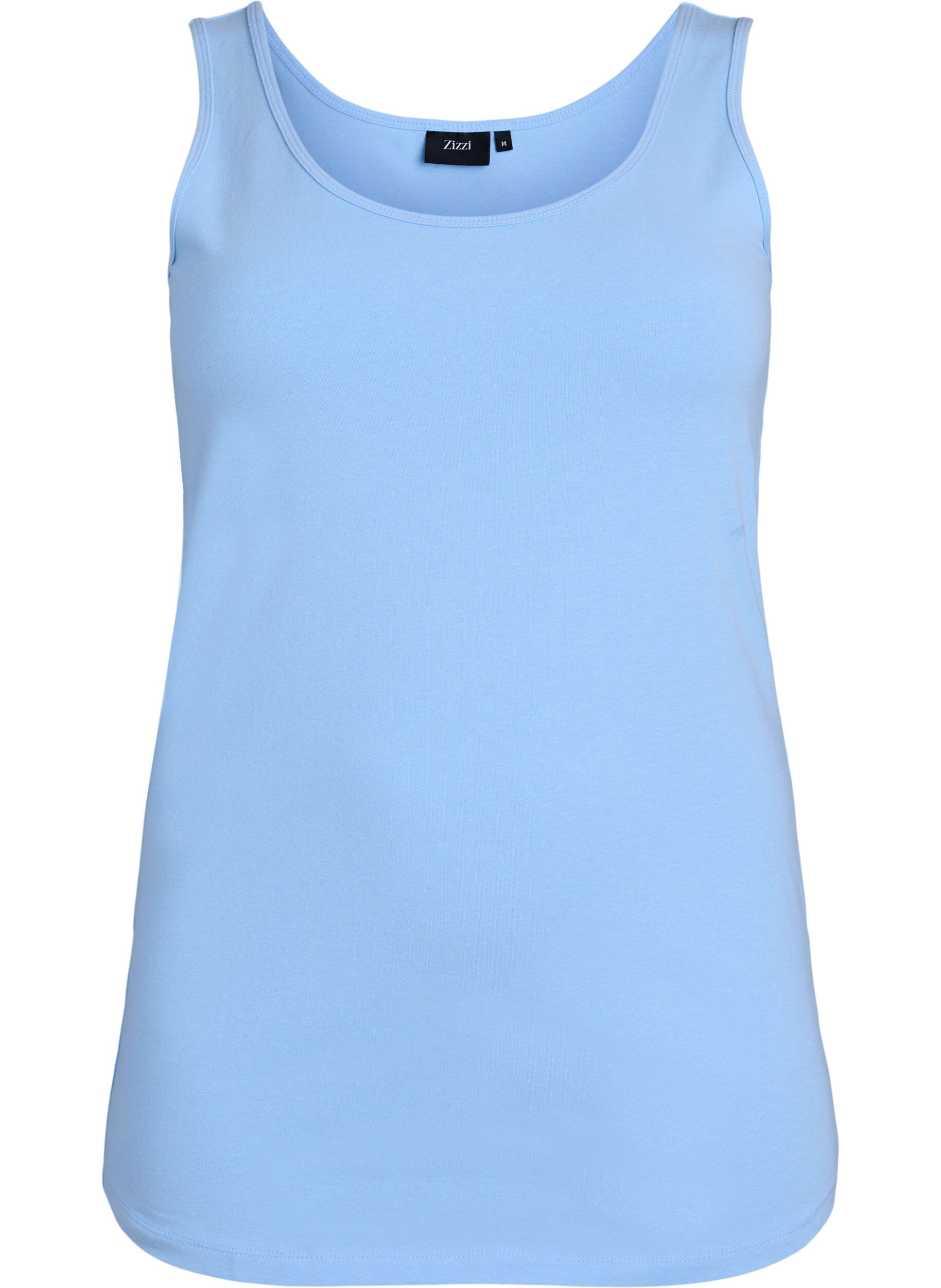 ZizziEnsfarget basic topp i bomull, Bl&aring;, Packshot image number 0