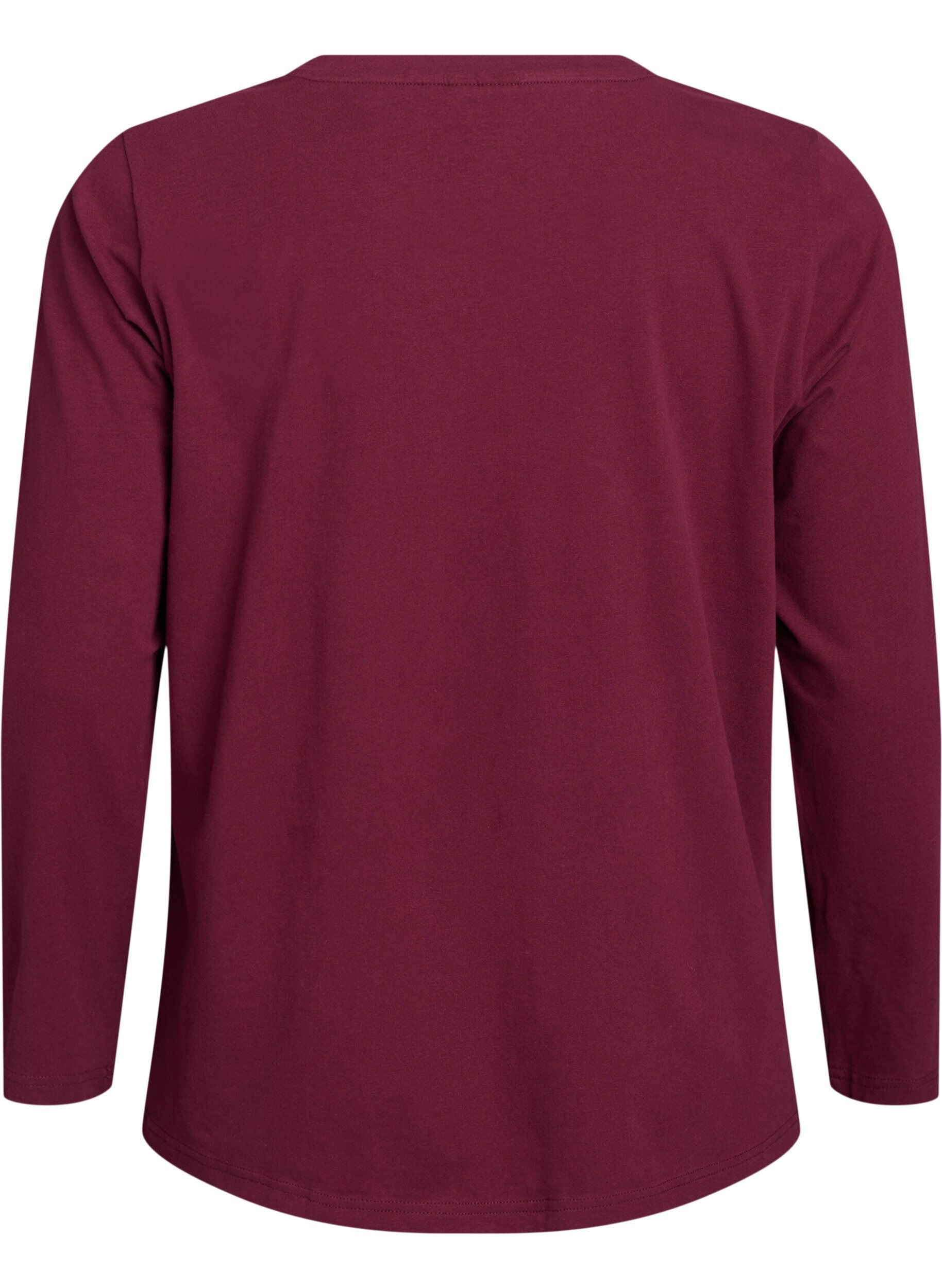 ZizziBasis jersey bluse med lange ermer, M&oslash;rk Bordeaux, Packshot image number 1