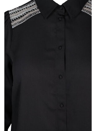 Lang skjorte med perledetaljer, Black, Packshot image number 2