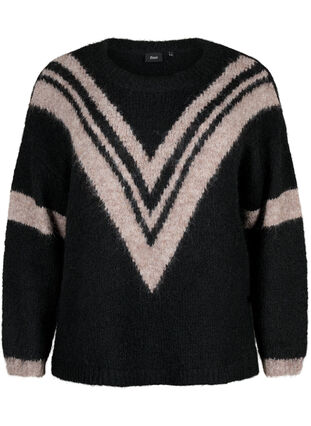 Strikket genser med stripete detaljer, Black Comb, Packshot image number 0