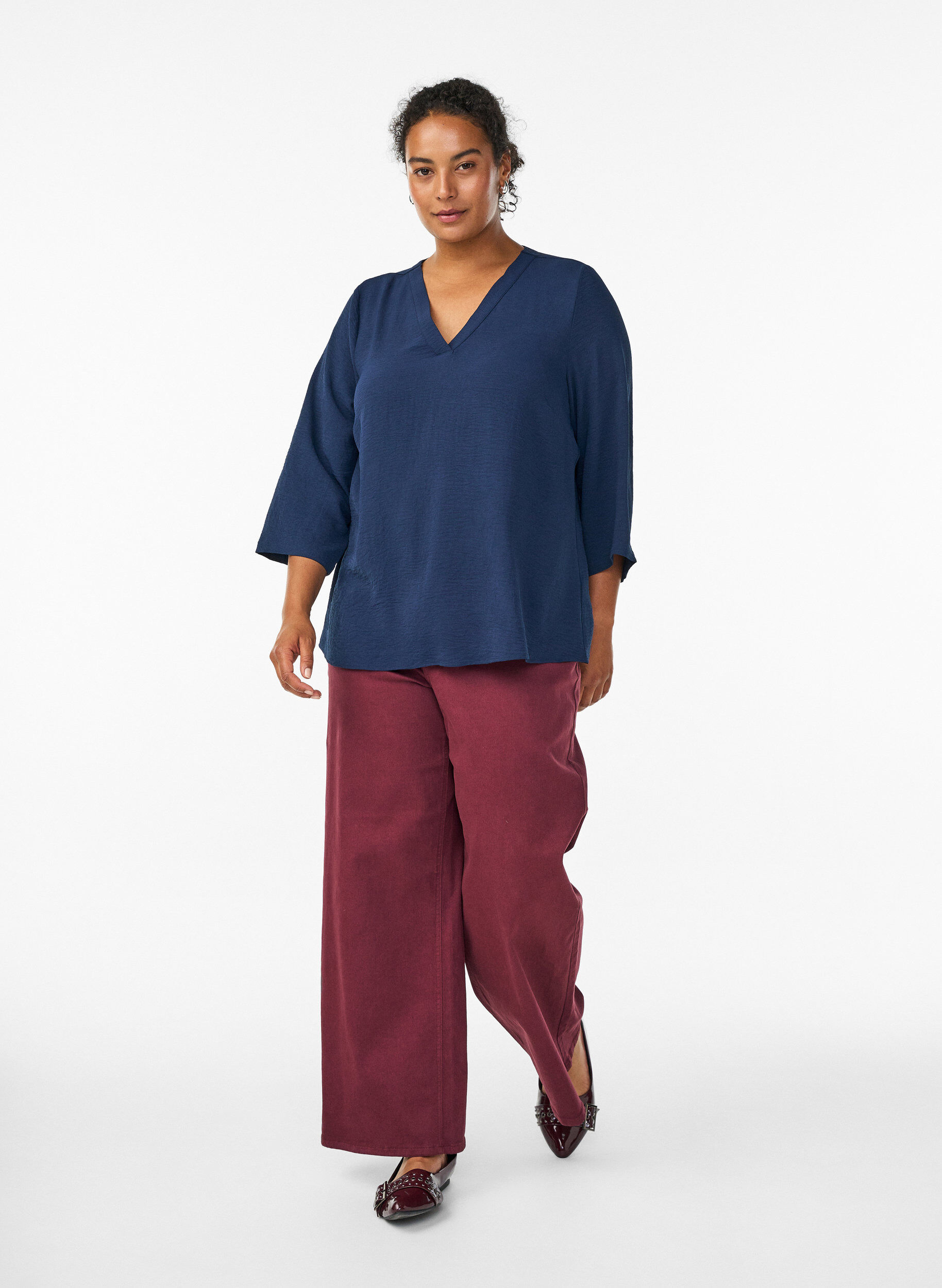 ZizziBluse med 3/4 ermer, Bl&aring;, Model image number 1