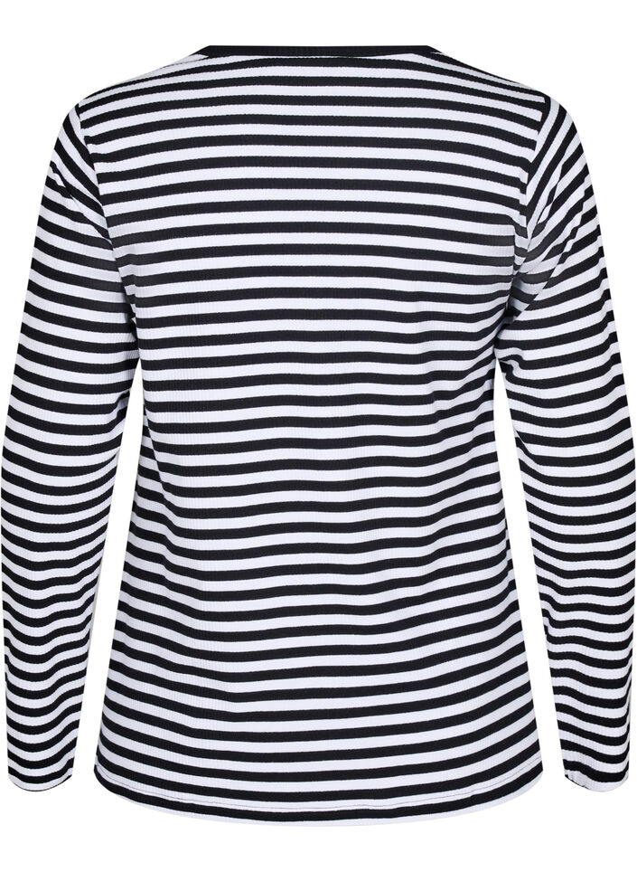 Stripete bluse med lange ermer, Svart, Packshot