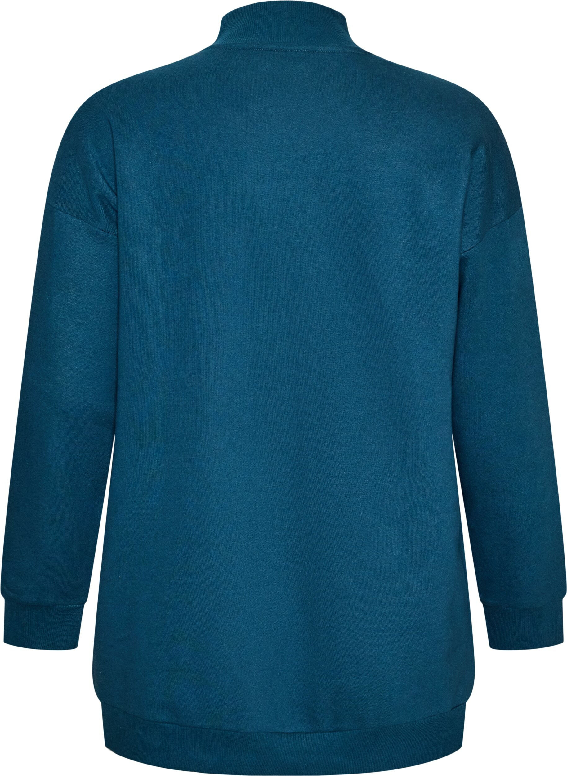 ZizziLang genser med h&oslash;y hals og brodert tekst, Bl&aring;, Packshot image number 1