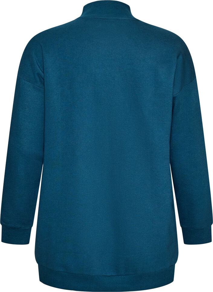 Lang genser med h&oslash;y hals og brodert tekst, Bl&aring;, Packshot image number 1