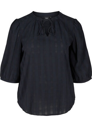 Bluse med 3/4-ermer og knyting, Black Beauty, Packshot image number 0