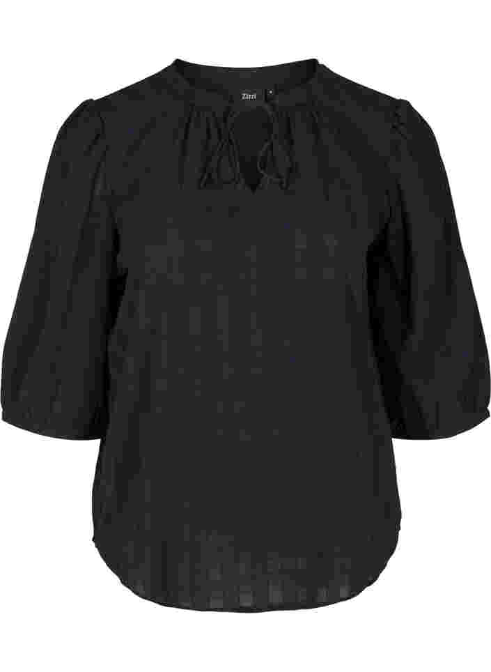 Bluse med 3/4-ermer og knyting, Black Beauty, Packshot image number 0
