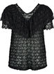 Kortermet bluse med volanger, Svart, Packshot image number 1