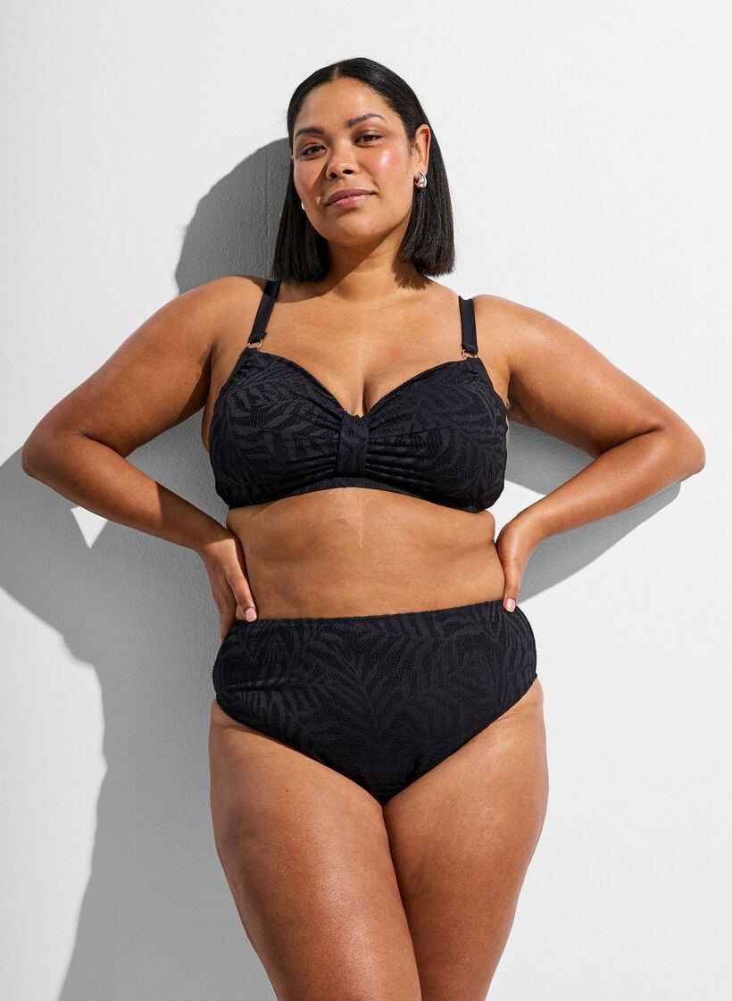 Bikinioverdel med strukturert netting og avtagbare innlegg, Svart, Model image number 1