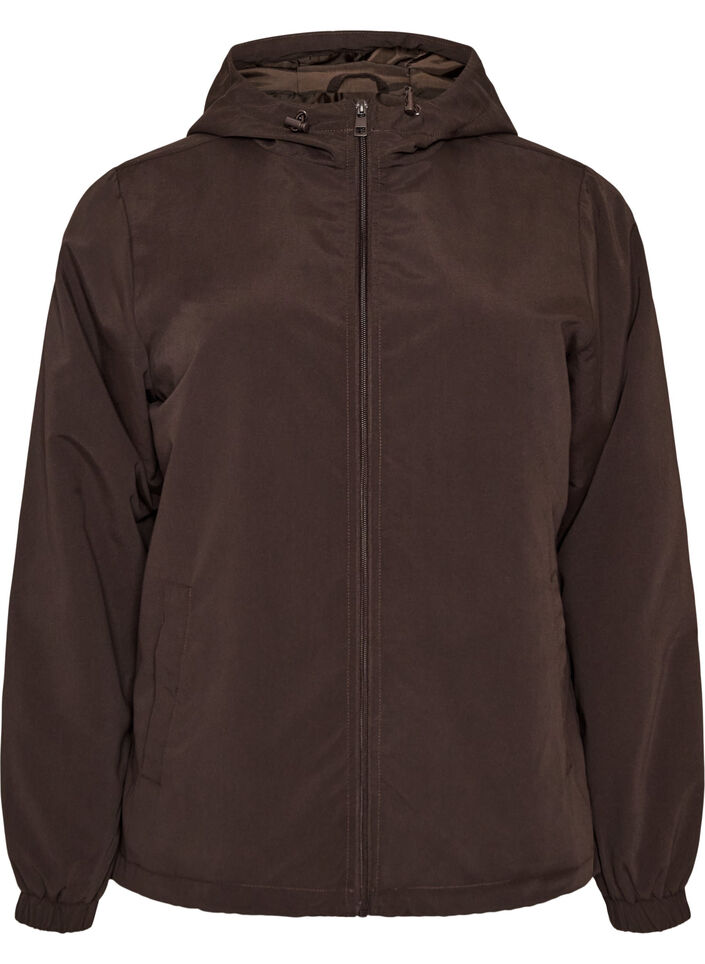 Lett jakke med hette og glidel&aring;s, Brun, Packshot image number 0
