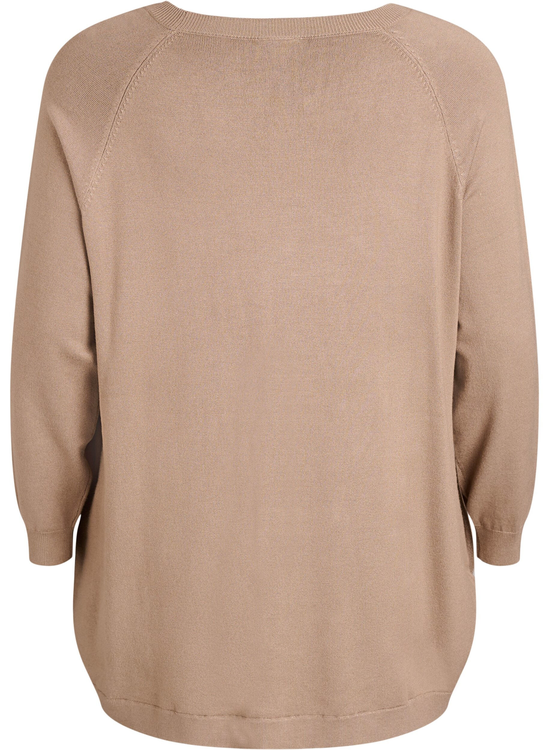 ZizziStrikkebluse med knapper i sidene, Beige, Packshot image number 1
