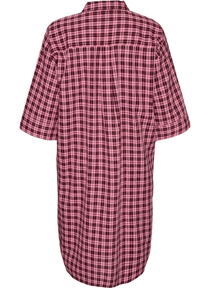 Langrutete skjorte med 3/4 ermer, Rosa, Packshot image number 1