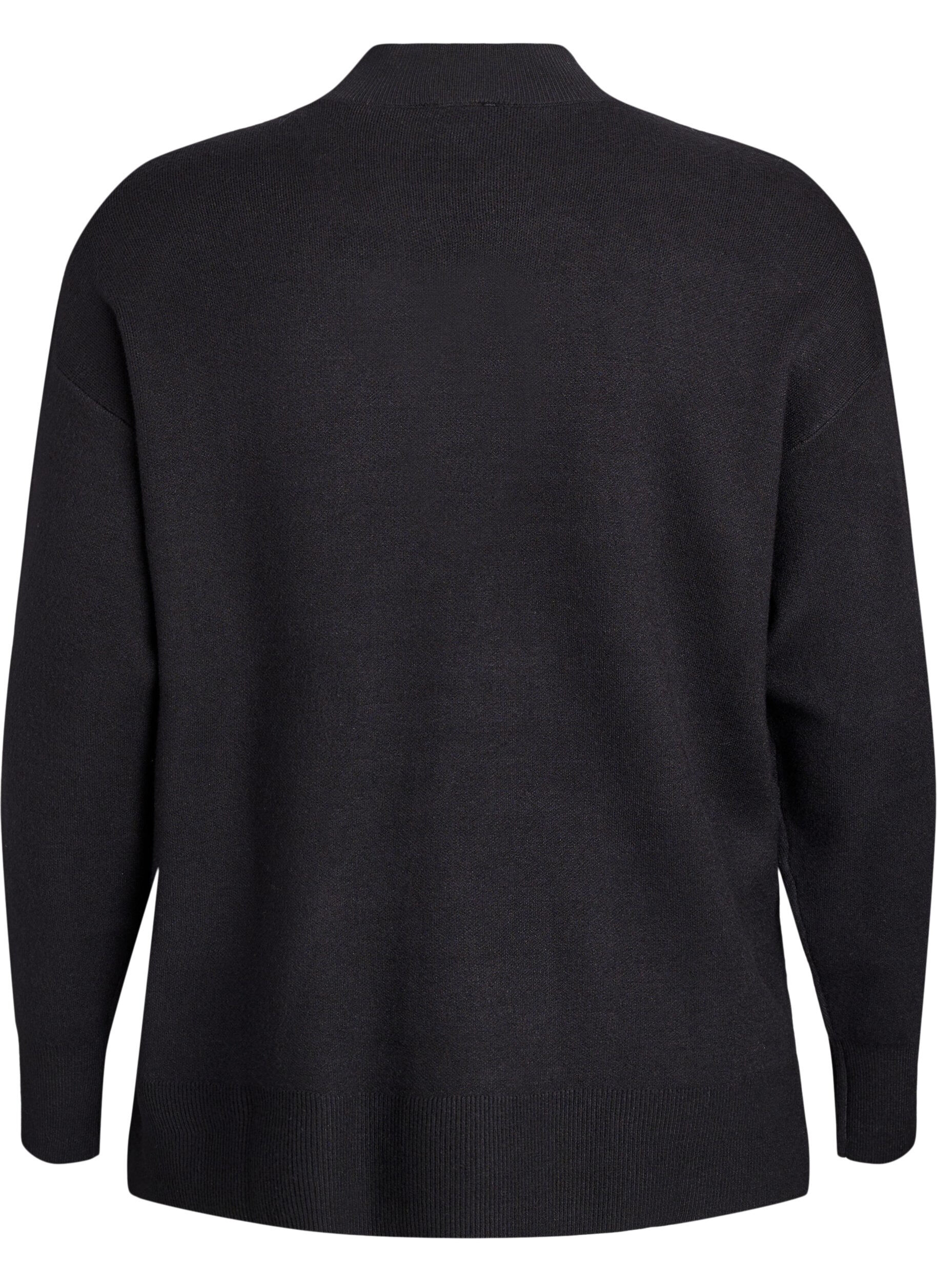 Zizzi Strikkebluse med h&oslash;y hals, Svart, Packshot image number 1