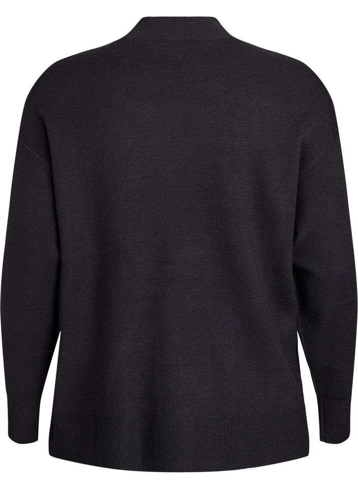 Strikkebluse med høy hals, Svart, Packshot image number 1