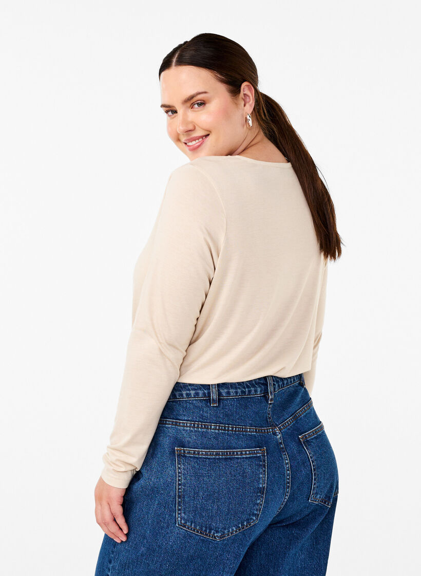 Langermet T-skjorte med rund hals, Oatmeal Mel., Model image number 1