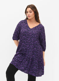 Viskose tunika med A-linje kutt, Purple Leo AOP, Model