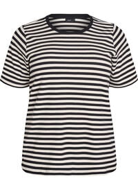 T-shirt med striper og ribbestrikket struktur, Svart T-shirt med striper og ribbestrikket struktur