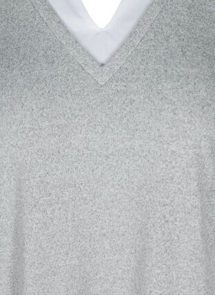 Melert bluse med 3/4-ermer og skjortedetaljer, Light Grey Melange, Packshot image number 2