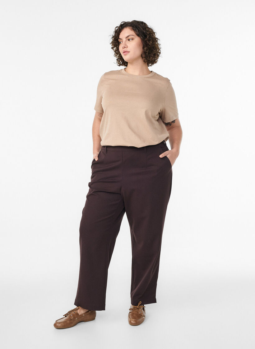 Basic T-skjorte i bomull med rund hals, Beige, Model image number 1