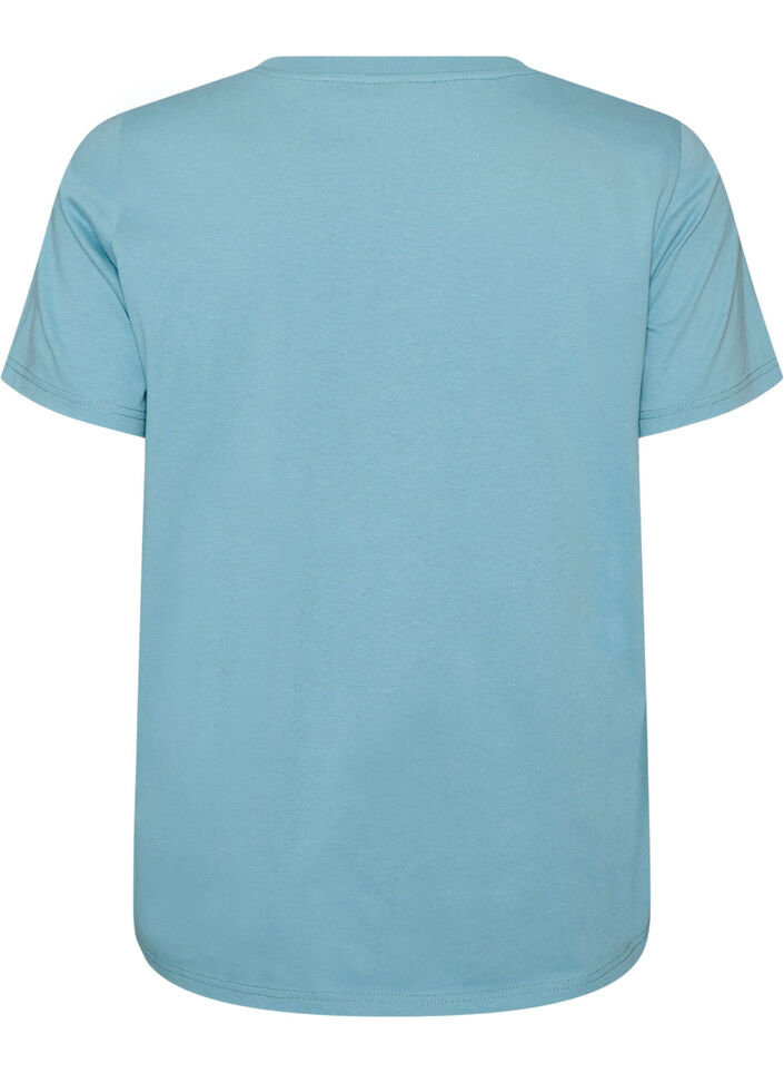 Bomulls T-skjorte med trykk, Bl&aring;, Packshot image number 1