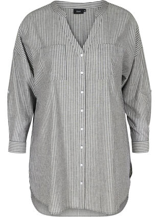 Stripete skjorte i 100% bomull, Black Stripe, Packshot image number 0