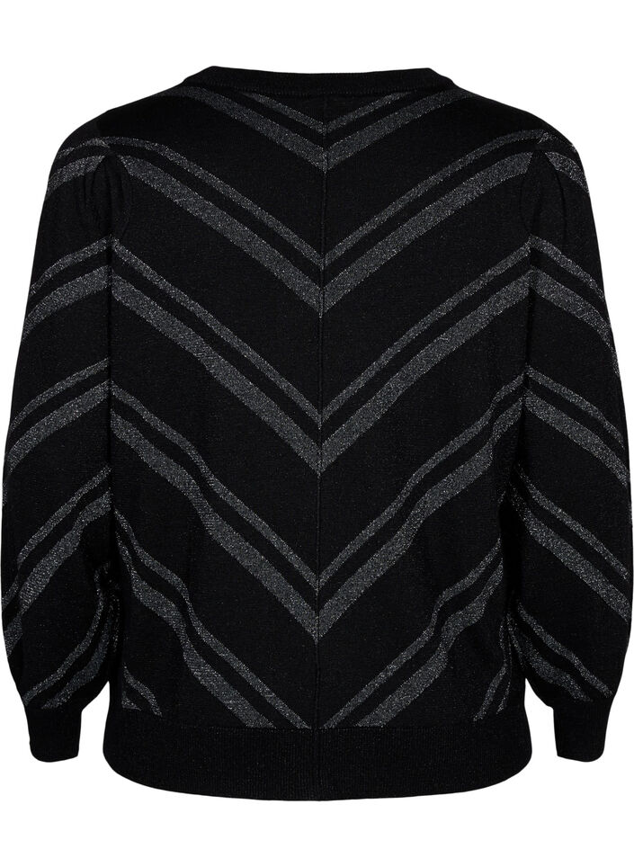Strikkegenser med rund hals og glans, Black w.S.L.Stripes, Packshot image number 1
