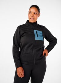 Sporty fleecejakke med lommer, Svart Sporty fleecejakke med lommer, Svart, Model