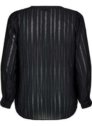 Zizzi Stripete skjortebluse med gjennomsiktige striper, Svart, Packshot image number 1