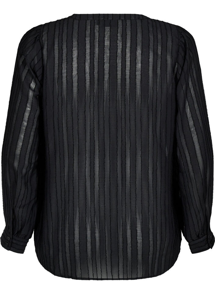 Stripete skjortebluse med gjennomsiktige striper, Svart, Packshot image number 1