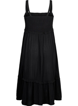 Midikjole i viskose med smock, Black, Packshot image number 1