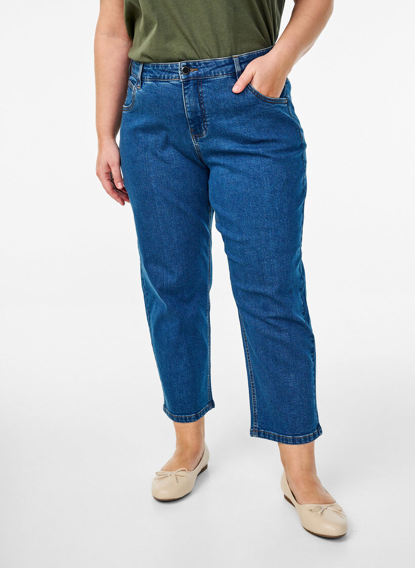 Cropped Vera jeans med straight fit, Blue Denim, Model