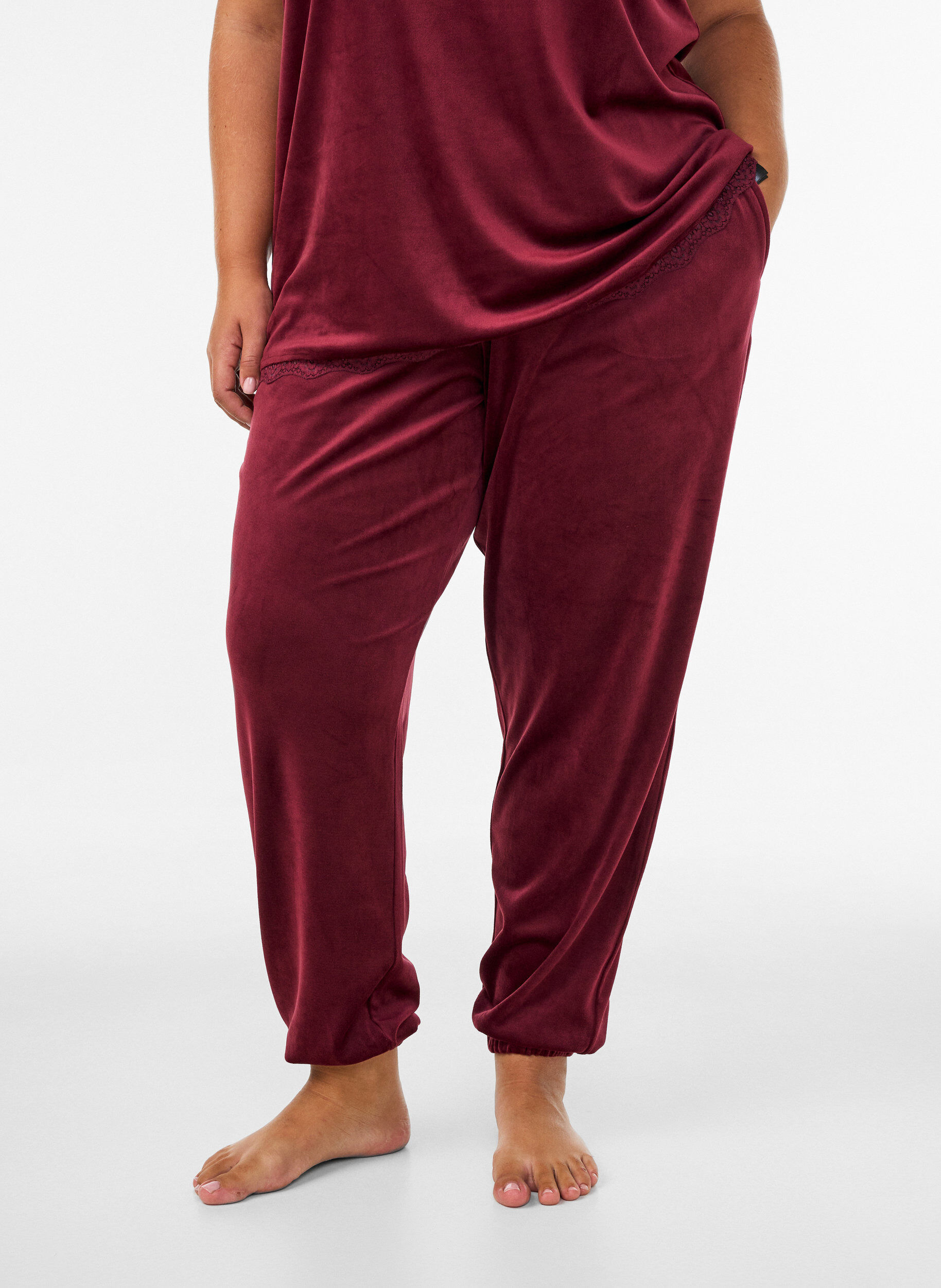 Loose fit velourbukser, R&oslash;d, Model