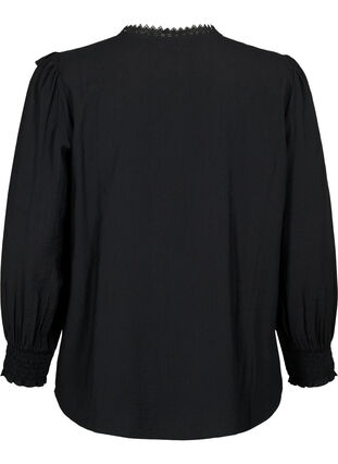 Bluse i viskose med volanger og broderidetaljer, Black, Packshot image number 1