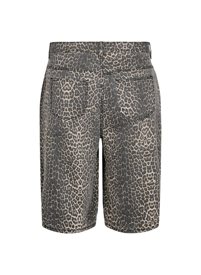 Leopardmønstret denim Bermudashorts, Leopard, Packshot