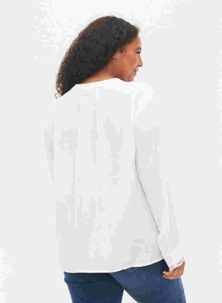 Langermet bluse med V-hals, Bright White, Model image number 1