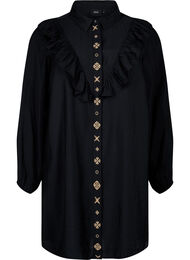 Skjortekjole med volanger og broderier, Black