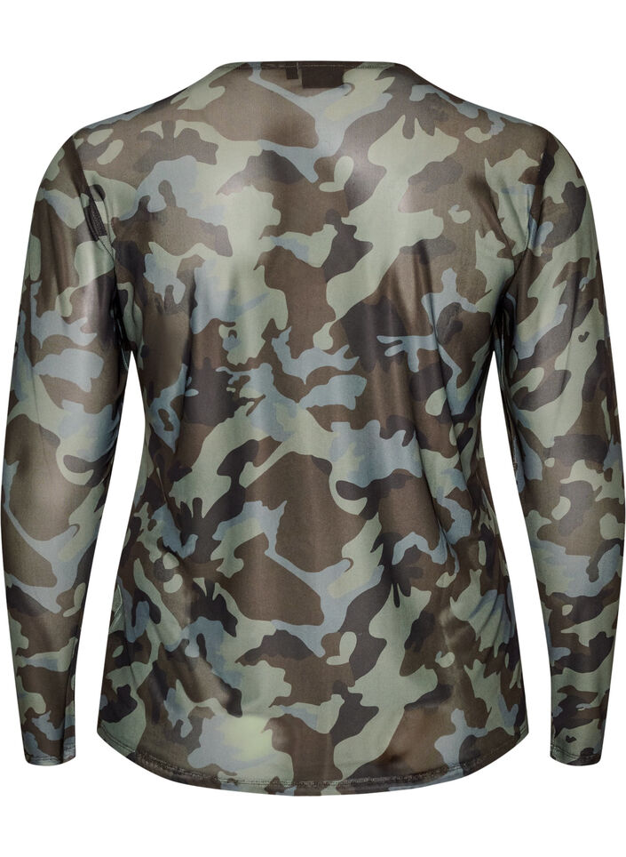 Mesh bluse med trykk, Gr&oslash;nn, Packshot image number 1