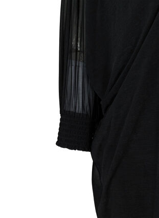 Langermet kjole med V-hals og smock, Black, Packshot image number 3