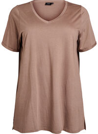 Ensfarget oversized t-skjorte med V-hals, Brun Ensfarget oversized t-skjorte med V-hals