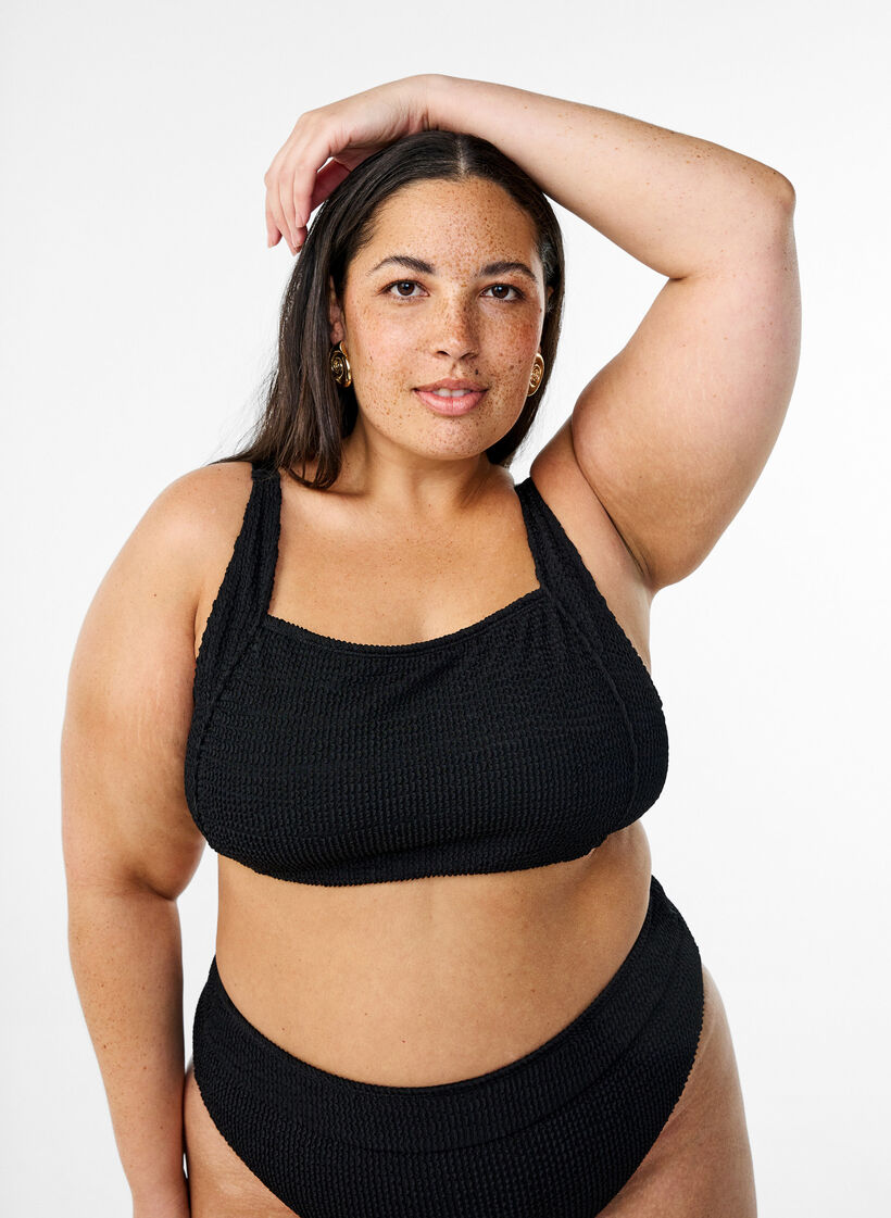 Crepe bikinitopp med justerbare stropper, Svart, Model image number 0