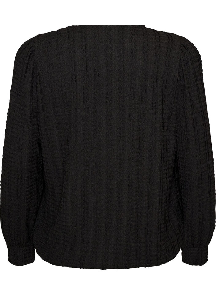 Jerseybluse med struktur og ballongsilhuett, Svart, Packshot image number 1