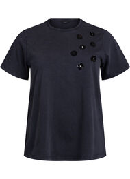 Vasket T-skjorte med paljettblomster, Grey Washed Flower