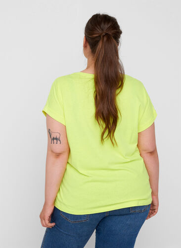 Neonfarget T-skjorte i bomull, Neon Lime, Model image number 1