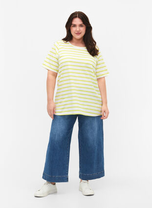 T-skjorte i økologisk bomull med striper, Wild Lime Stripes, Model image number 2