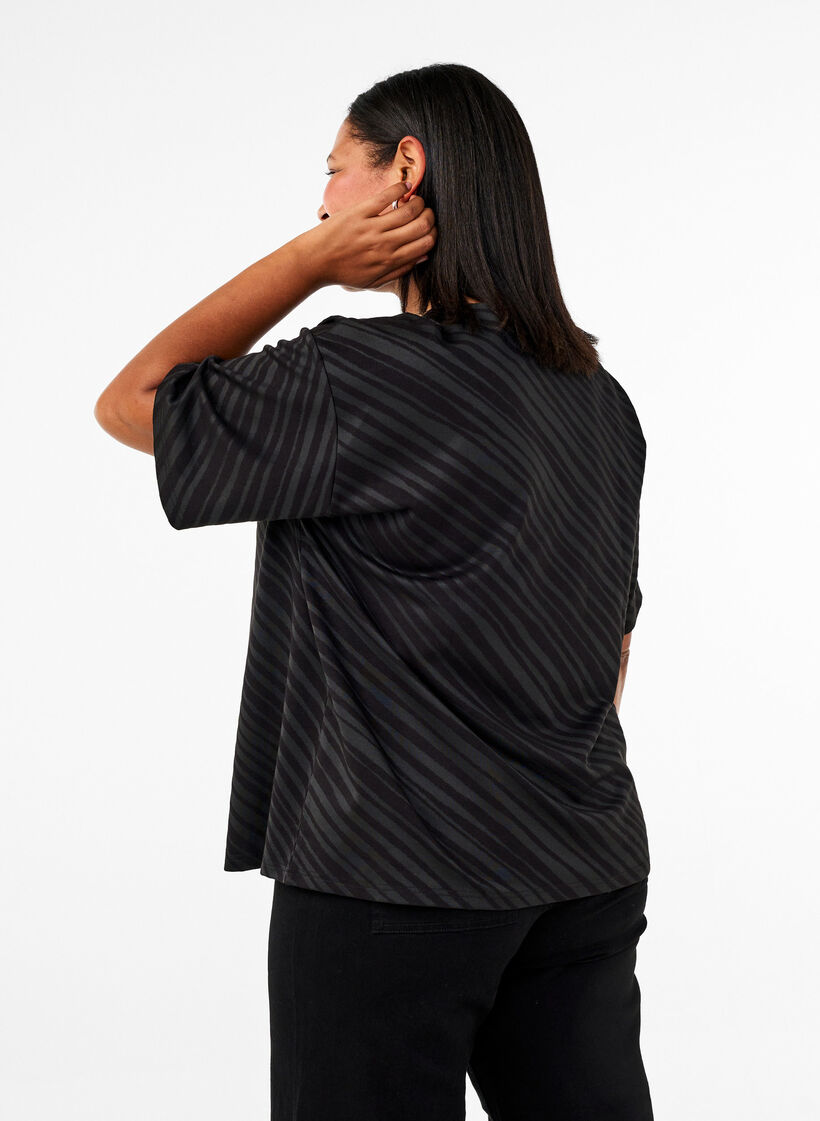Oversize bluse med mønster, Svart, Model image number 2
