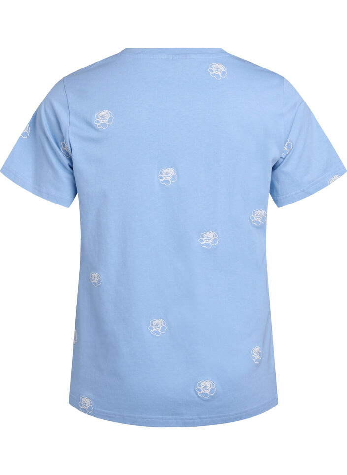 T-skjorte i &oslash;kologisk bomull med broderte motiv, Bl&aring;, Packshot image number 1